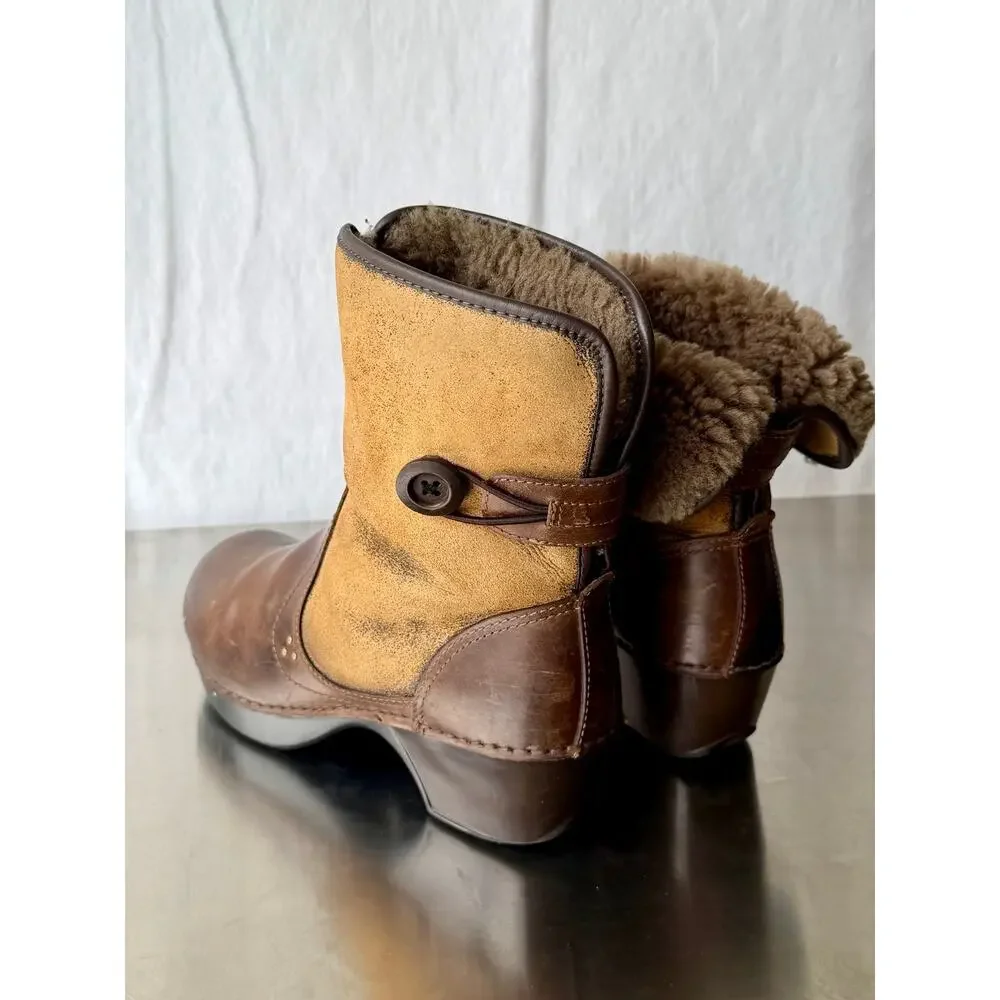 Dansko Brown Leather Shearling Foldable Cuff Clog Fur Boots EU 37/US 6.5-7